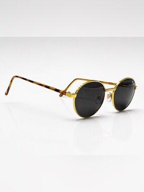 Vintage Roca Round Lennon Style Sunglasses Gold Tone Black Lenses Tortoise Arms